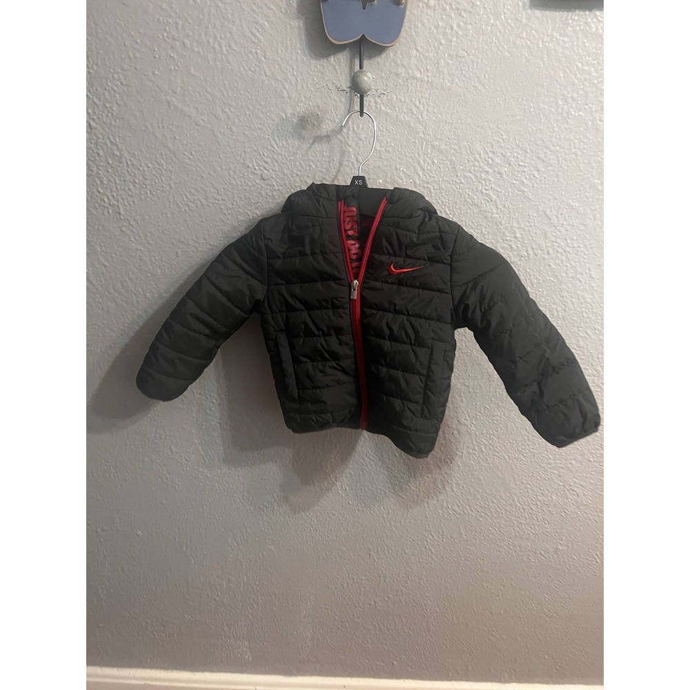 Nike‎ Infant  Puffer Winter Jacket Coat Hooded Black Red Size 1-2 Years